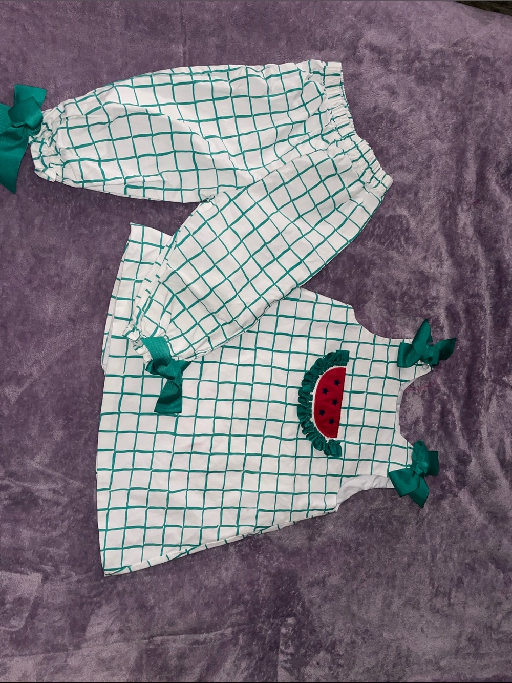 Girls' White and Teal Grid Watermelon Pajama Set